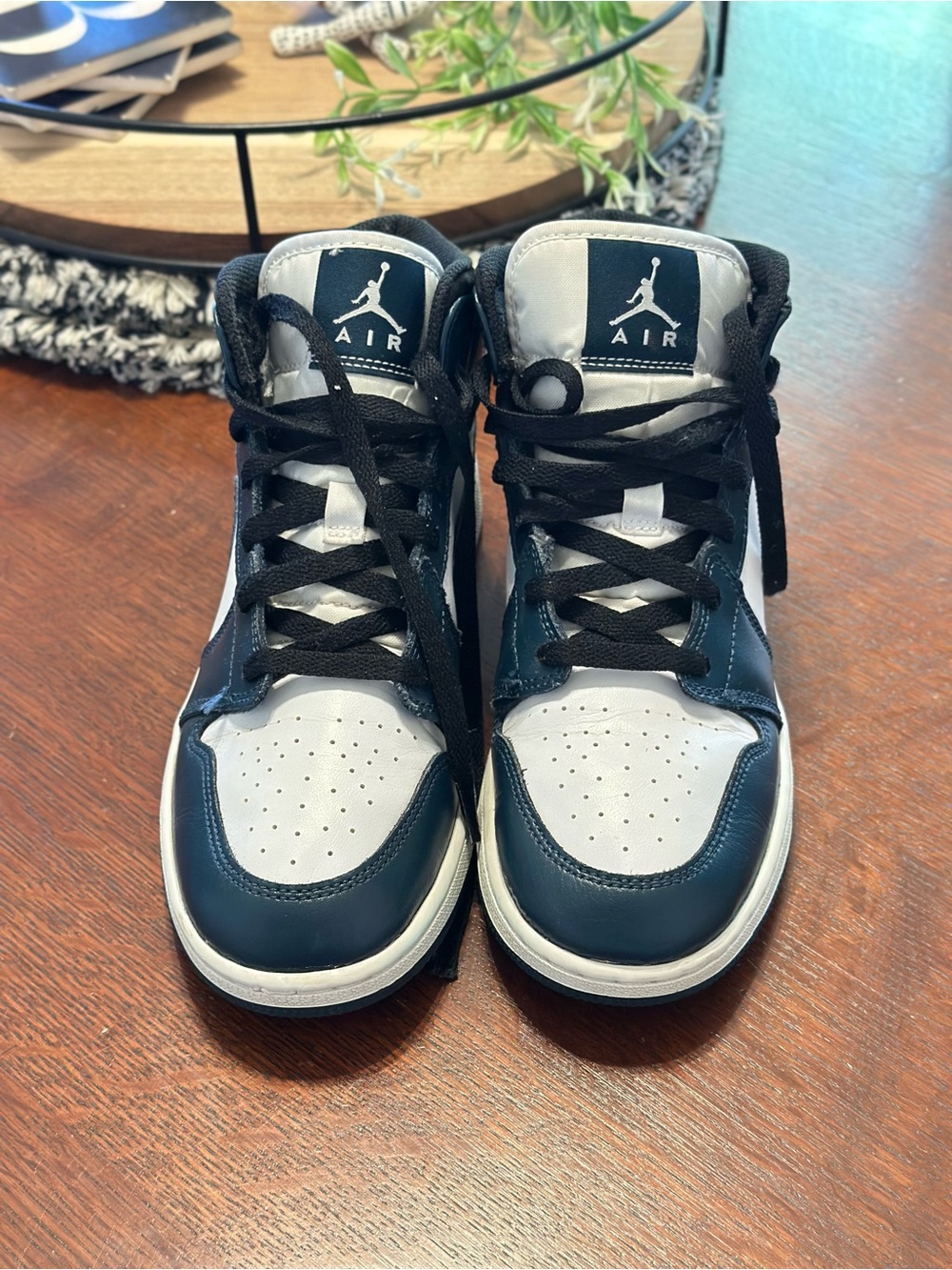 Nike Air Jordan Mid-Top Sneakers in White and Navy